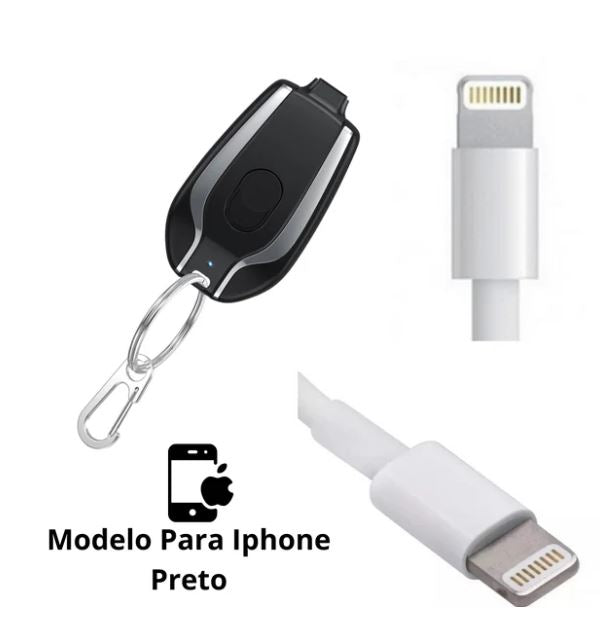 Carregador Chaveiro - Para Iphones e Tipo-C Universal - Carga 1500mAh