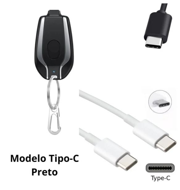 Carregador Chaveiro - Para Iphones e Tipo-C Universal - Carga 1500mAh
